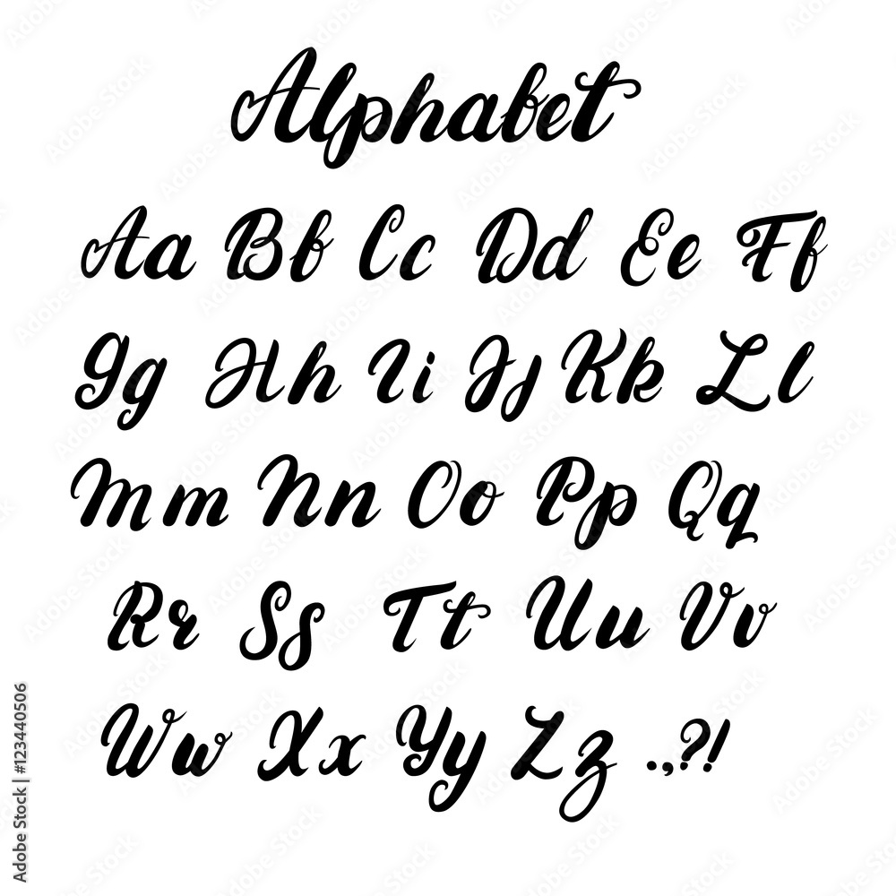 Hand written lowercase and uppercase calligraphy alphabet. Stock Vector