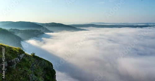 Fog over a mountain valley. 