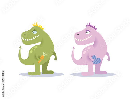 Cute dinosaurs illustration for children fashion  cartoon green and pink dinosaurs  funny characters