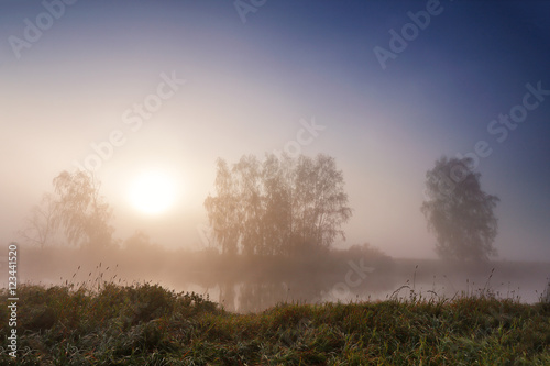 Autumn misty sunrise on the river © NemanTraveler