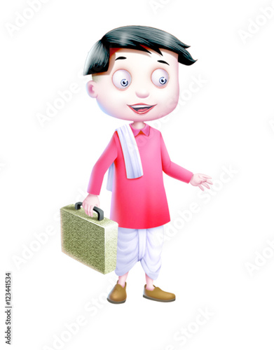 A coolie with suitcase