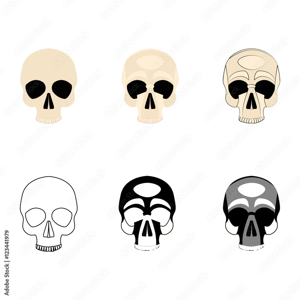 Set icons human skulls logo in various styles, silhouette, line, color, simple, monochrome Set icons human skulls logo in various styles, silhouette, line, color, simple, monochrome