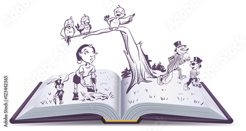 Open book illustration tale of Pinocchio