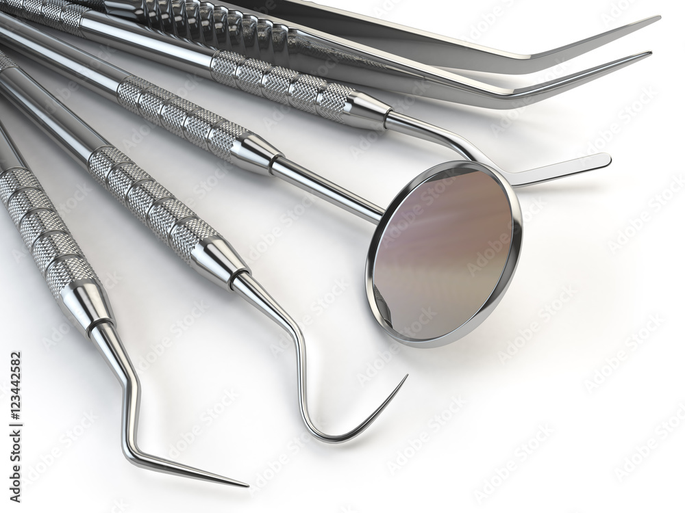 Dental tools set for teeth dental care isolated on white. Stomat Dental tools set for teeth dental care isolated on white. Stomat
