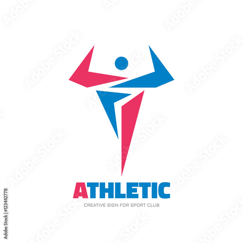 Athletic fitness - vector logo template concept illustration. Human character sign. Bodybuilding sport symbol. Design element.