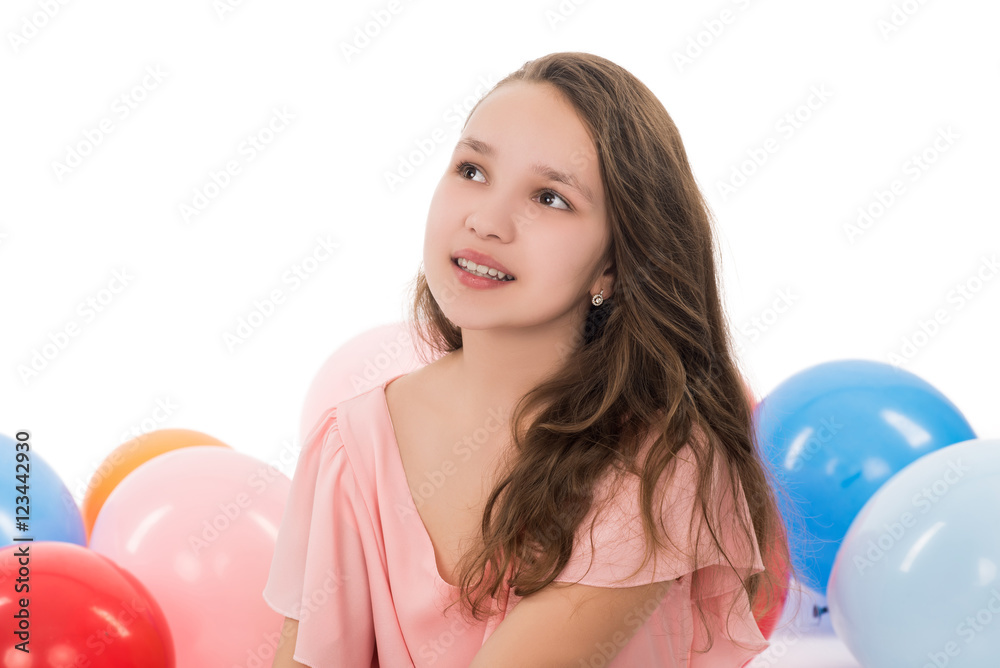 teenager girl with balloons isolated on white background teenager girl with balloons isolated on white background