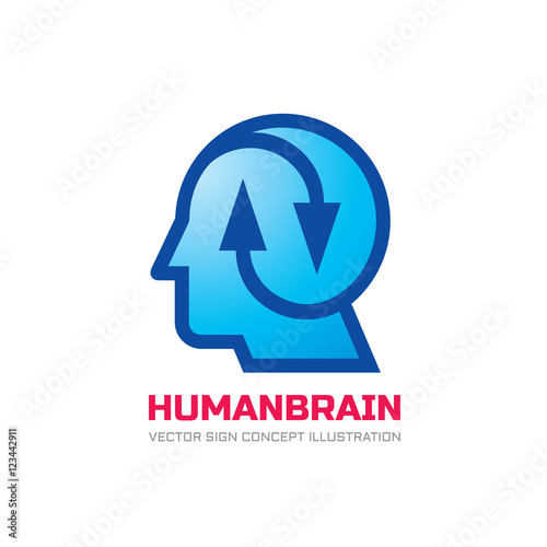Human character head brain - vector logo template concept illustration. Arrows creative sign. Design element.