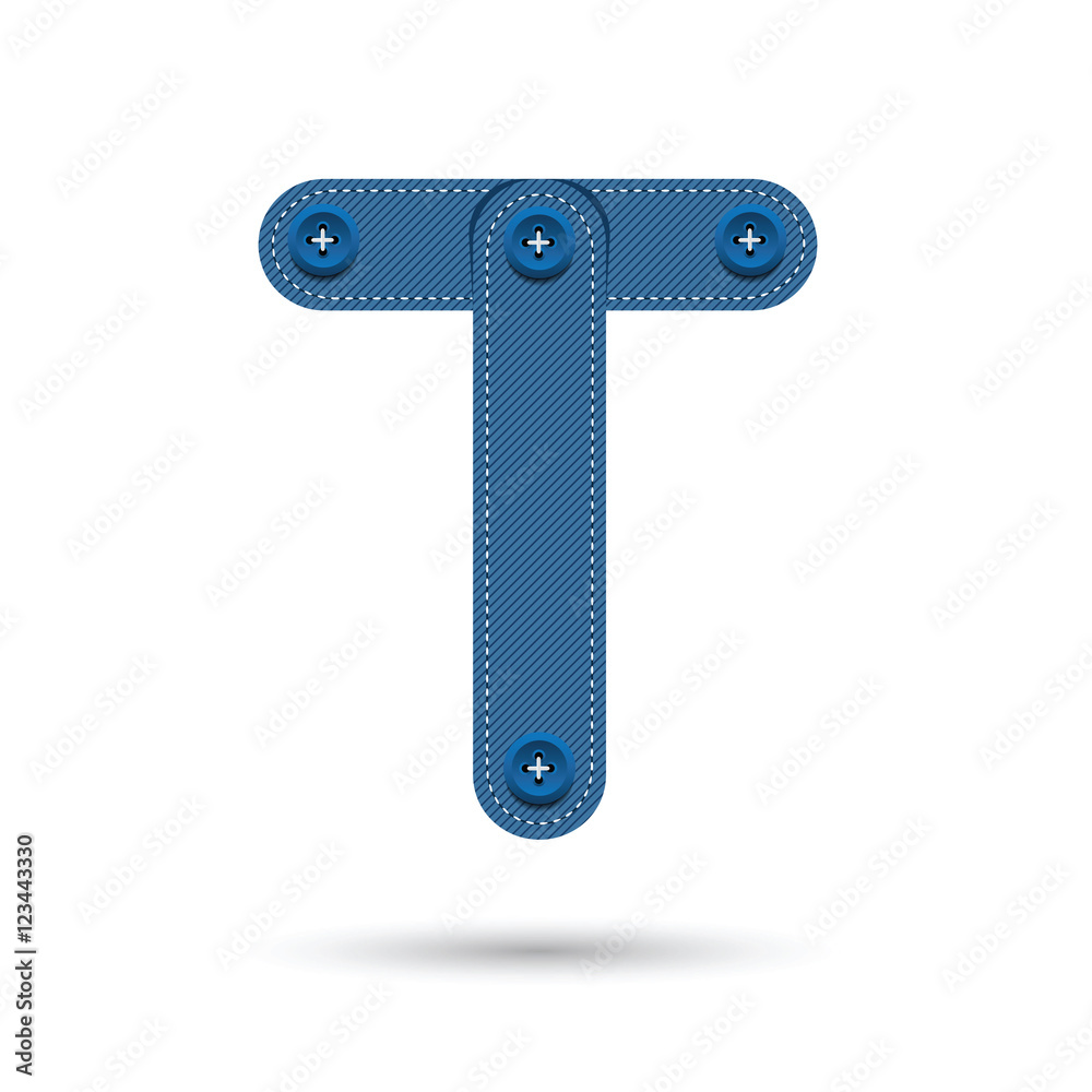 T font vector with blue Jeans on White background, Futuristic fo