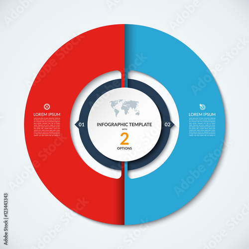 Circle infographic template. Vector layout with 2 options. Can be used for cycle diagram, round chart, graph, annual report, presentation, web design, step by step infographics
