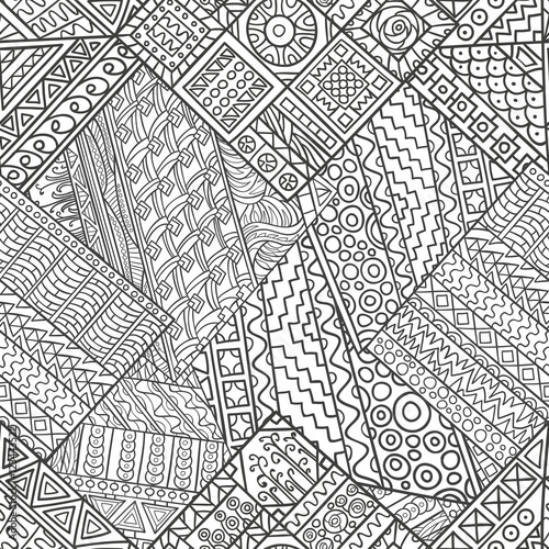 Hand-drawn seamless pattern of abstract geometric elements. Monochrome range. Pattern for coloring book.