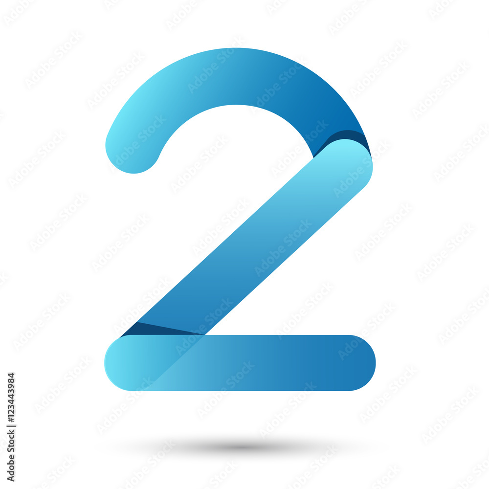Number two Papercut style with blue color on white background Number two Papercut style with blue color on white background