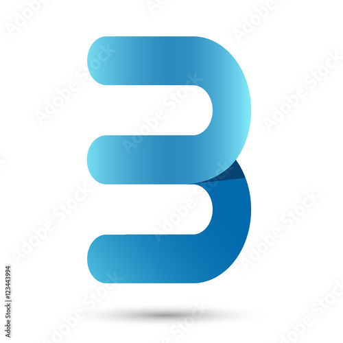 Number Three Papercut style with blue color on white background