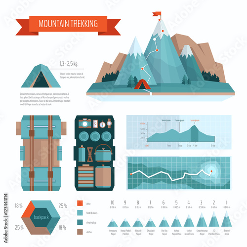 Mountain trekking and hiking infographics