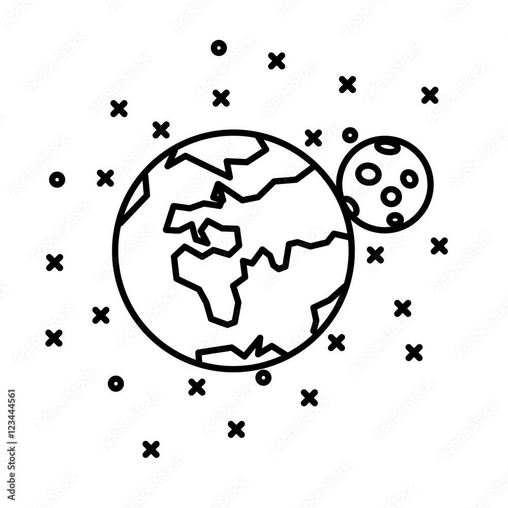 Obraz premium Flat Earth, Moon and stars