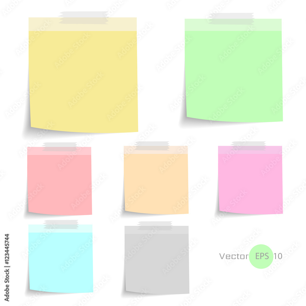 Stick note paper with Color set Isolate on white  background,Vec