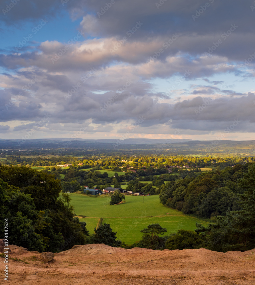 Evening view from The Edge at Alderley Edge, Cheshire, UK