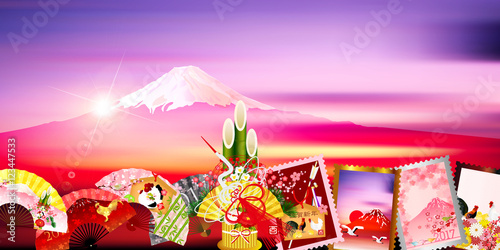 酉　富士山　年賀状　背景