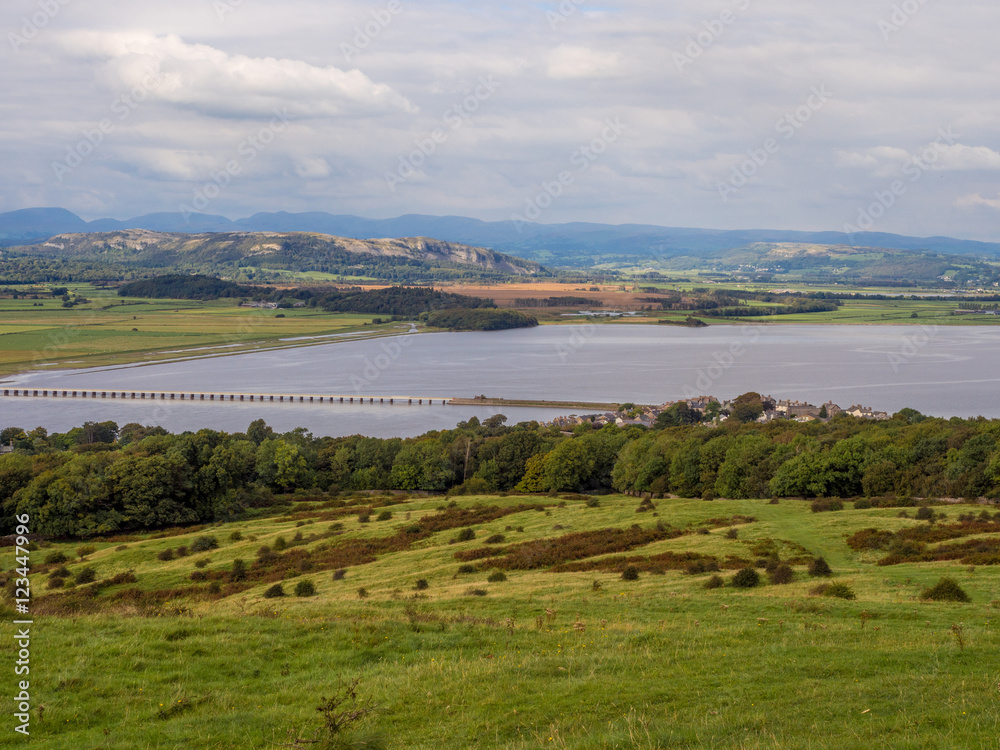 The river Kent estuary from the top of Arnside Knot in late summer sunshine, Arnside, Cumbria, UK