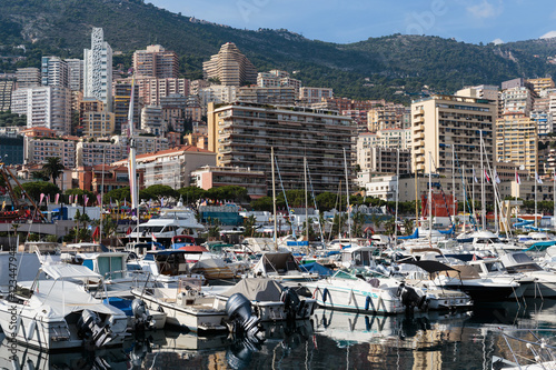 Panoramic view on marina and residential buildings in Monte Carl