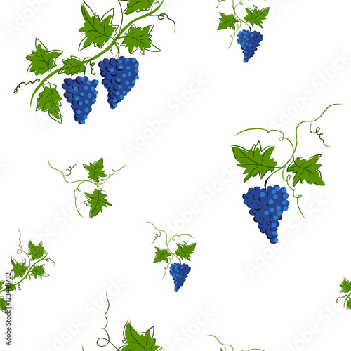 Seamless Background Pattern with vine branches and grape elements, vector illustration.