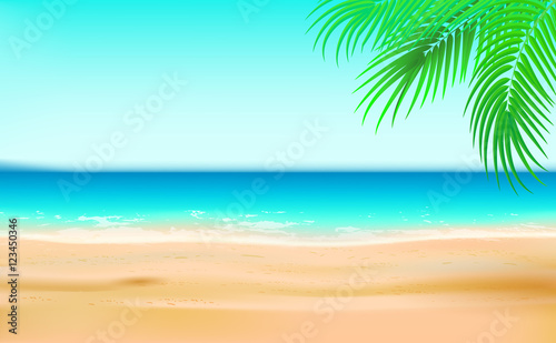 sandy beach summer sea background with palm tree © sergeygerasimov