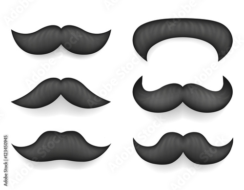 Realistic 3d Design Mustache Icon Set Template Mock up Isolated Vector Illustration