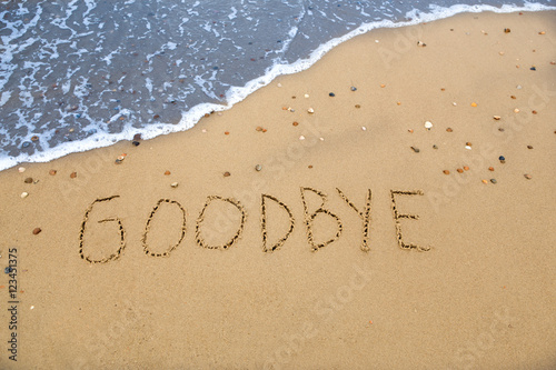 goodbye, written in the sand at the coast