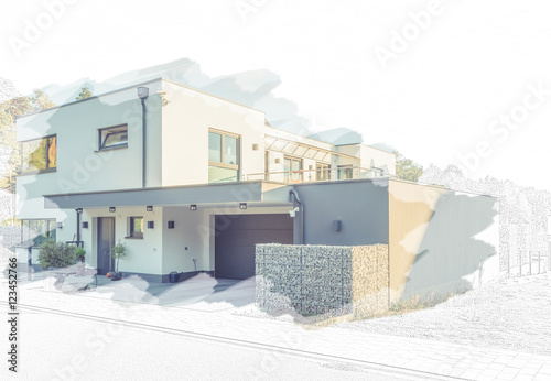 Entwurf eines modernen Flachdach-Hauses photo