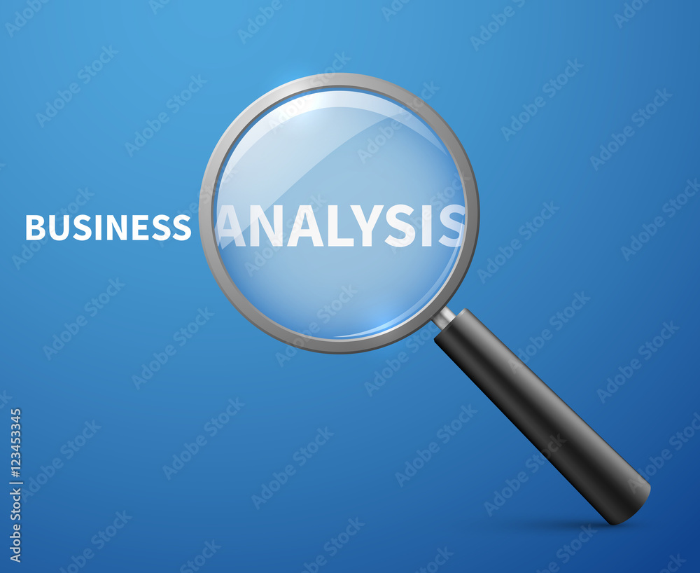 Business analysis vector concept background with magnifying glass Business analysis vector concept background with magnifying glass