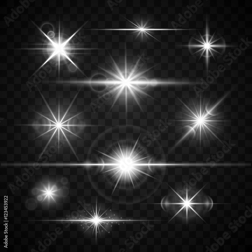 Lens flares glare lighting effects vector set