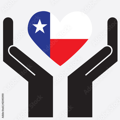 Hand showing Texas flag in a heart shape. Vector illustration.