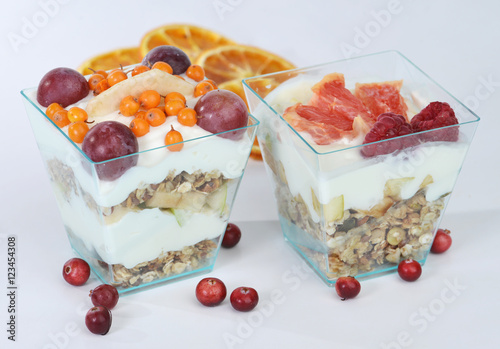 Light summer dessert for breakfast or a snack: cereal, oatmeal,
