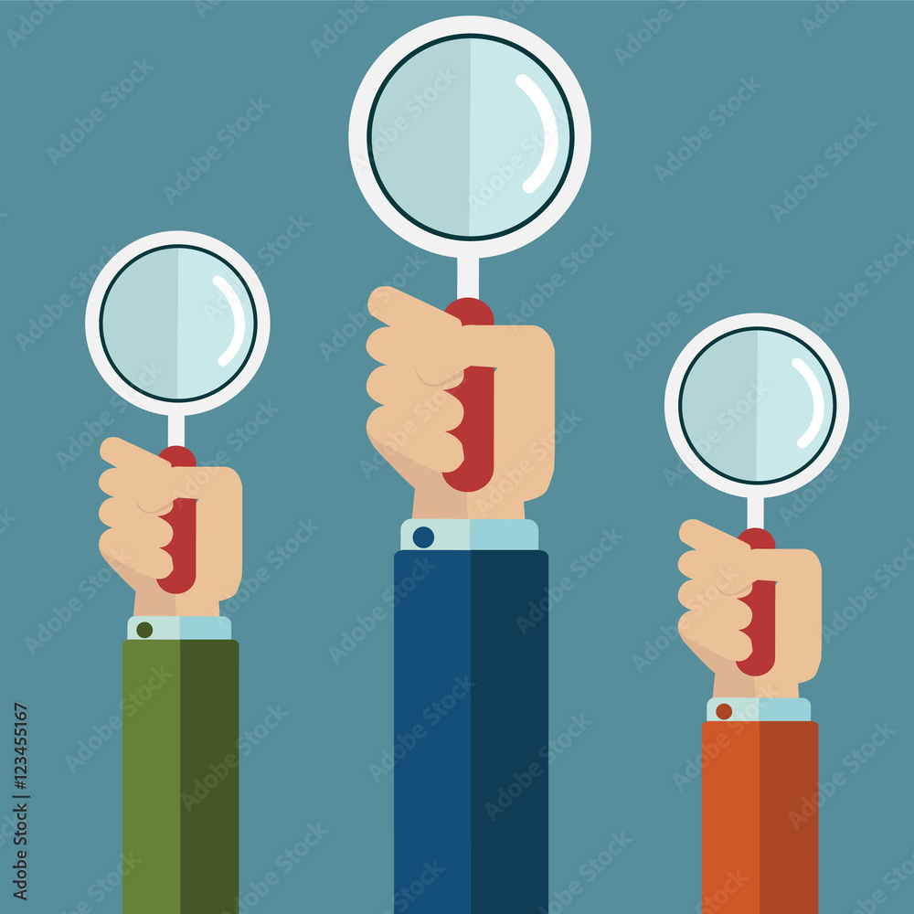 Vector illustration of hands holding a magnifying glass. Flat design Vector illustration of hands holding a magnifying glass. Flat design