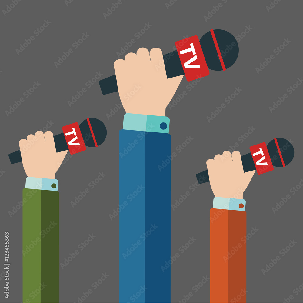 Journalism concept vector illustration in flat style. Set of hands holding microphones Journalism concept vector illustration in flat style. Set of hands holding microphones