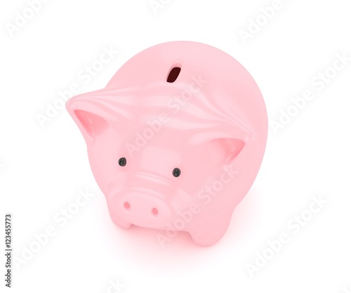 Pink shiny piggybank on white background. Concept of investment, savings and more. 3D rendering.