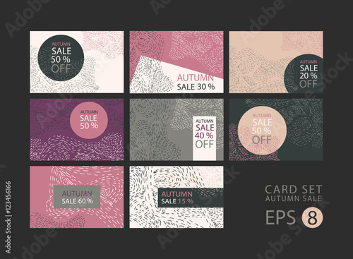 vector set of cards on sale, discount, concept, pastel, abstract backgrounds, promotional flyers, coupons