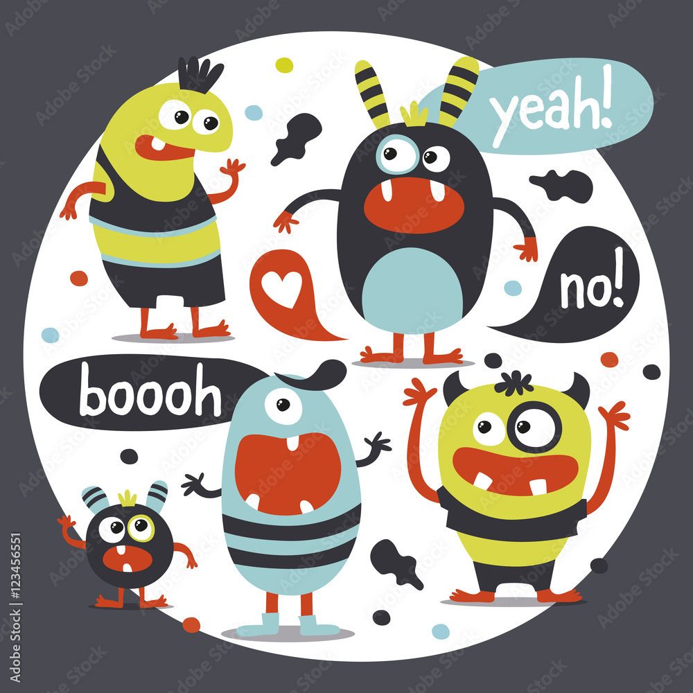 Cute set made with monsters, bubbles, fear, horror, flower, heart, words yeah, no Cute set made with monsters, bubbles, fear, horror, flower, heart, words yeah, no