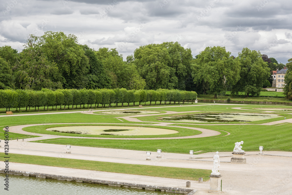 View of the French garden of the Castle of Chantilly
