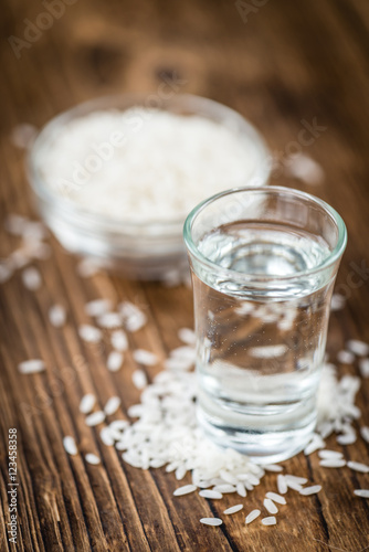 Sake (on wooden background)