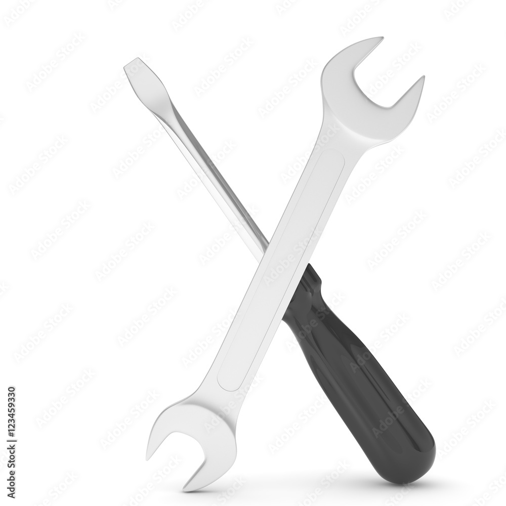 3D Illustration Wrench and screwdriver, service concept 3D Illustration Wrench and screwdriver, service concept