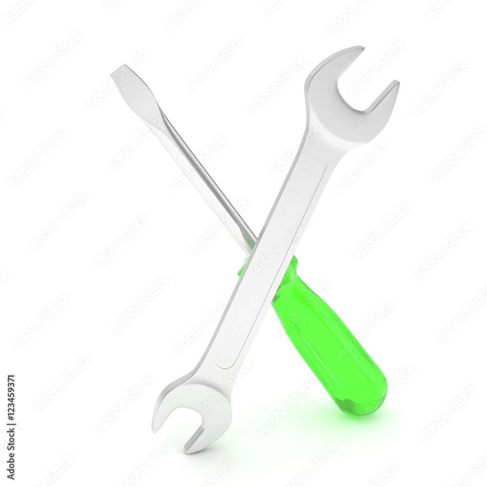 3D Illustration Wrench and screwdriver, service concept 3D Illustration Wrench and screwdriver, service concept