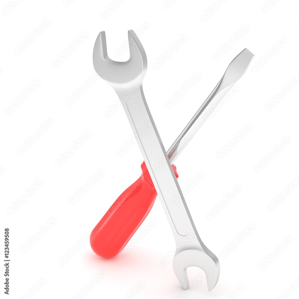 3D Illustration Wrench and screwdriver, service concept 3D Illustration Wrench and screwdriver, service concept