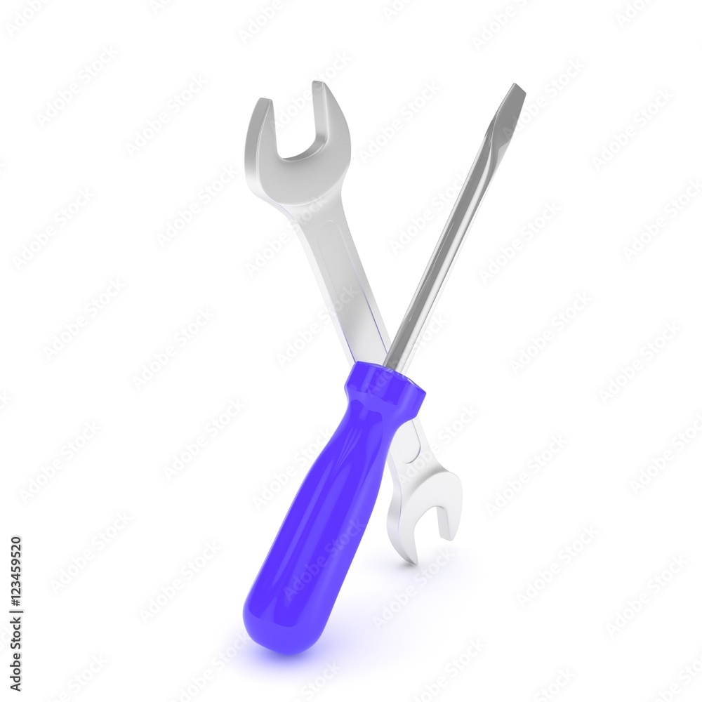 3D Illustration Wrench and screwdriver, service concept 3D Illustration Wrench and screwdriver, service concept