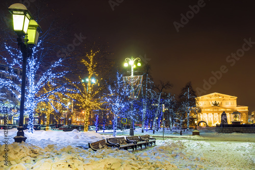 Christmas decorations Theatre Square and the Bolshoi Theater in