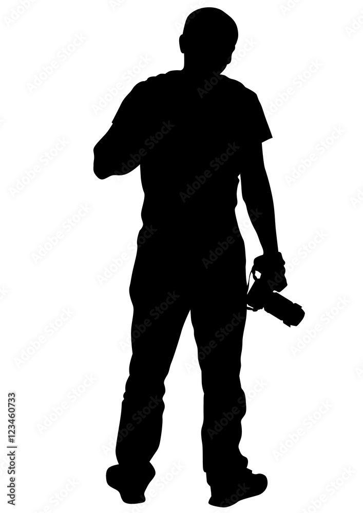 Man with a camera on a white background