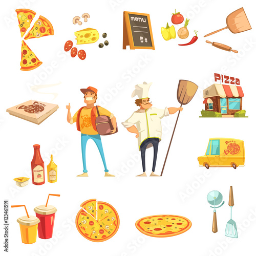 Pizza Making Decorative Icons Set