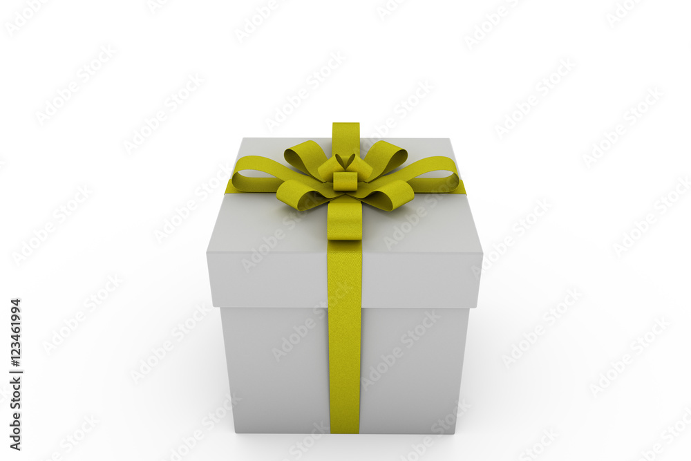 White gift box with yellow ribbon bow
