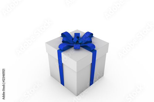 White gift box with blue ribbon bow © GooD_WiN