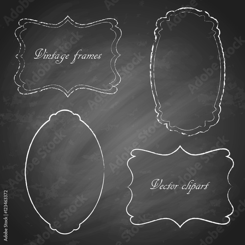 Set of hand drawn frames on chalkboard background. Vector illustration