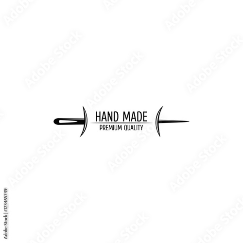 The Hand Sewing. Stripe Needle Thread. Sewing Studio Badge. Tailor Shop Logo. Vector Illustration